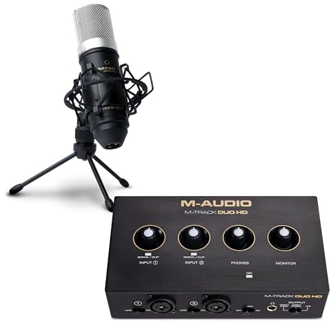 M-AUDIO Pack Interface Audio M-Track Duo HD avec Microphone XLR et Casque pour Enregistrement Studio, Production Musicale, Podcasting, Streaming