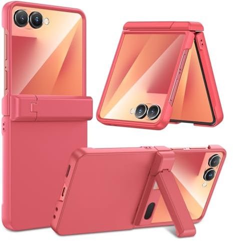 Maxdara for Samsung Galaxy Z Flip 7 Case with Kickstand, Coral Red | with Hinge Protection & Built-in Screen Protector, Full Body Shockproof Phone Cover