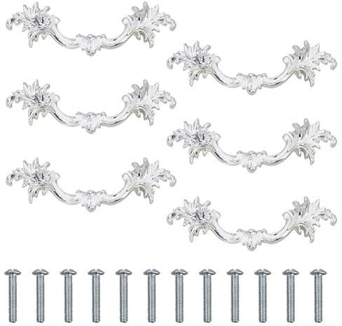 SUPERFINDINGS 6 Stück Vintage Schrankgriffe 12.9cm Antike Silber Schubladengriffe mit Schrauben Griffe Möbel Küchenschrank Türgriffe für Kommode Schrank Küchentür,Lochabstände:6.4cm