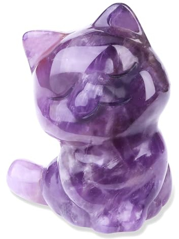 XIANNVXI 50mm Amethyst Katze Lila Katzen Deko Katzen Geschenk Katzenliebhaber Glückskatze Katze Klein Kawaii Cute Sitzende Katze mit Geschlossenen Augen Sammlerfiguren Deko