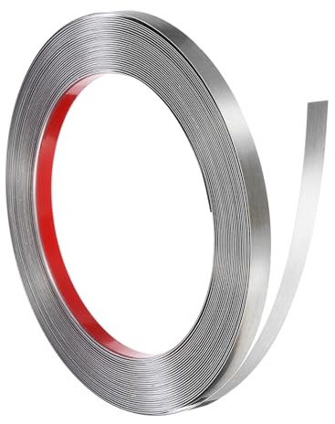 QUARKZMAN Moulures Décoratives Autocollantes Acier Inoxydable 10mx10mm | 10mx10mmx0.3mm（Longeur x Largeur x Épaisseur） Argent Brossé, Bande de Tôle Murale Bande De Garniture Couverture D'Espace