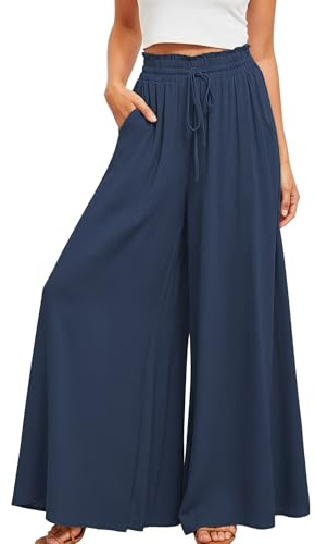 Neteson Pantaloni Donna Estivi a Vita Alta Pantaloni Palazzo Eleganti a Gamba Larga Pantaloni Larghi Leggeri e Casual Pantalone Spiaggia Lunghi Loose con Tasche