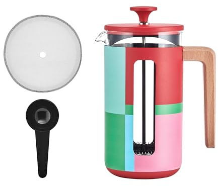 La Cafetière Pisa Grande cafetière à Piston Facile à saisir 8 Tasses 1 L avec Motif géométrique, en céramique résistante à la Chaleur, idéale pour Le thé en Vrac et Le café moulu, Lignes utopiques