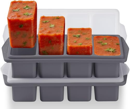 FURNSII Silicone Moule de Congélation avec Couvercle Sans BPA, 250ML Grand Rectangle Soupe Moules Silicone Portion Congelation, 2 Pack Récipient Alimentaire Meal Prep Freezer Molds