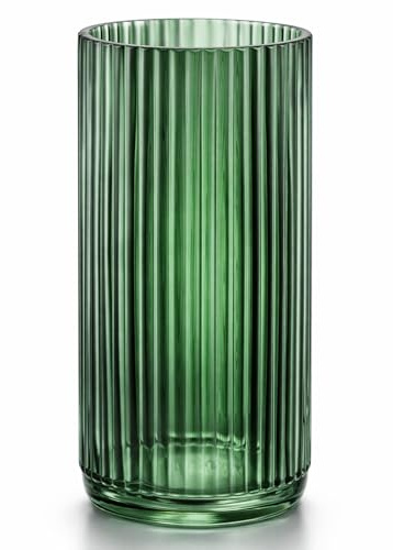 EVERGOODS Glass Vase Ribbed Glass Flower Vase Premium Thickened Green Glass Vase Nordic Minimalist Crystal Flower Vase Crystal Flowers Vase 24cm for Flowers, Artificial (Large Vase 24CM×11CM)