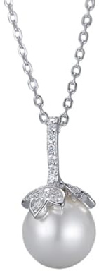 Sterling silverhalsband för kvinnor, 9 mm pärl- och bladmode vitt runt CubZirconia-halsband 18 tum