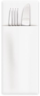 DeinPack 100 Airlaid Besteckservietten mit Tasche Weiß 32x40 cm 1/8-Falz | Stoffähnlich & Reißfest, 1/8-Falz, HORECA, Für Events, Hochzeit, Taufe, Kommunion, Geburtstag