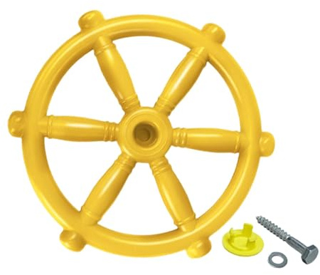 Folpus Ruota Nave Pirata Accessorio Parco Giochi Volante Timone Palestra Funzione Interattiva Stimolante Adatta a Uso Esterno Casa Sull’Albero Palestra Bambi, Giallo