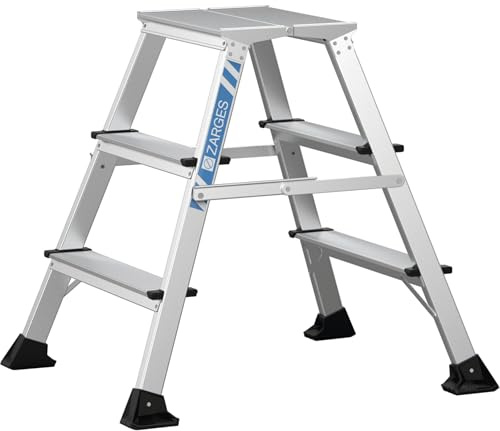 Zarges klappbares Arbeitspodest XLstep P (2 x 3 Stufen, 40 x 30 cm, aus Stahl, eloxierte Holme, beidseitig begehbar, platzsparend, Ideal für Montage-, Wartungs- und Reparaturarbeiten) 40102