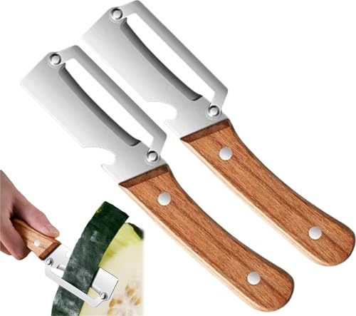 Gemüseschäler für die Küche, ultrascharfe Edelstahlklingen, Julienne-Gemüseschäler mit Holzgriff und Flaschenöffner, zum einfachen Schälen von Kartoffeln, Obst und Gemüse (2pc)