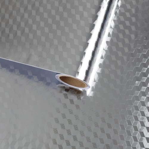 VaryFloral Self Adhesive Metallic Wallpaper 30cmx300cm Silver Aluminium Foil Waterproof Contact Paper Stick on Wallpaper for Kitchen Furniture Stickers Vinyl Wrap for Backsplash Countertop Cabinet