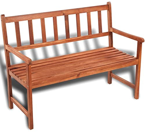 Tonture Gartenbank 120 cm Massivholz Akazie mit Rückenlehne und Armlehne, wetterfest und robust für Terrasse Balkon Außenbereich, Klassische Holzbank als komfortable Sitzgelegenheit im Garten