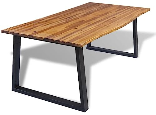 Pyvara Matbord, massivt trä, akacia, 200 x 90 cm med trädkant, pulverlackerad metallram, rustikt matbord för matsal och kök, hållbart, stabil design, enkel montering