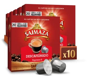 Saimaza Café Descafeinado Espresso 6 - 200 cápsulas de aluminio compatibles con máquinas Nespresso (R) | Intensidad 6, Descafeinado, Compatible con máquinas Nespresso