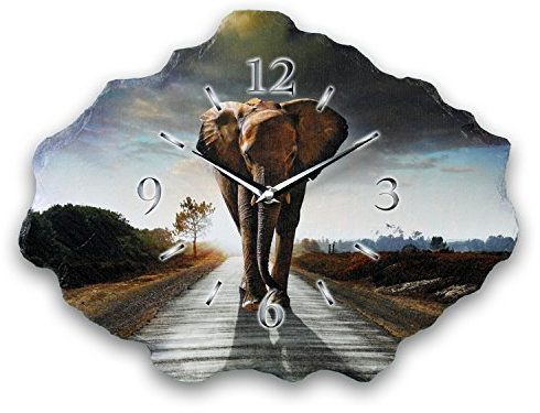 Kreative Feder Designer-Wanduhr aus Stein (Keramik) mit flüsterleisem Uhrwerk (Elefant, leises Quarzuhrwerk)