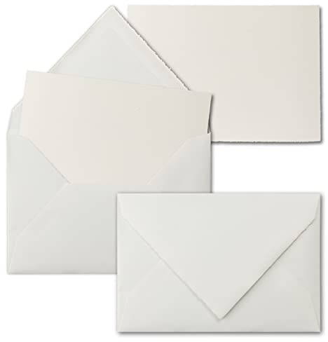 15 Kartenset aus Büttenpapier - DIN A6 Einzelkarten 105 x 148 mm mit DIN C6 Umschläge 114 x 162 mm - Farbe: Weiß - Büttenkarten