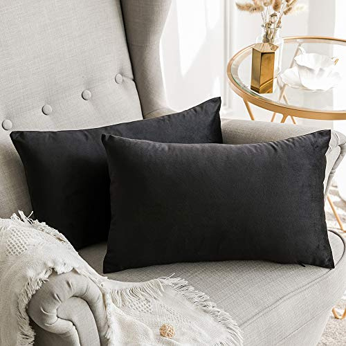MIULEE 2er Set Kissenbezug 30x50 cm samtkissen couchkissen Schwarz | Kissenhülle Dekorative Dekokissen Sofakissen Wurfkissenbezug mit Verstecktem Reißverschluss Sofa Schlafzimmer