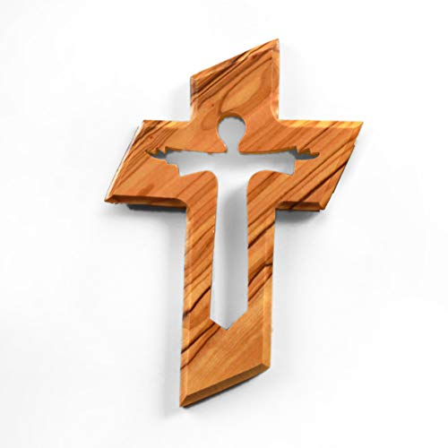 Kassis Geschenkartikel Crocifisso da parete in legno d'ulivo risorto da appendere in Betlemme per cresima, battesimo, comunione, 13 x 9 cm (Gesù, senza incisione)