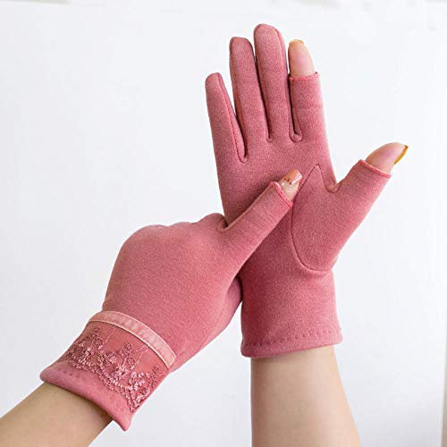 MAOZIm Zwei-Finger Handschuhe ohne Fleece Baumwolle Handschuhe Winter Damen Plus Samt Frühling und Herbst Winter Dünn Elastisch Touchscreen Halbfinger Fünf Finger