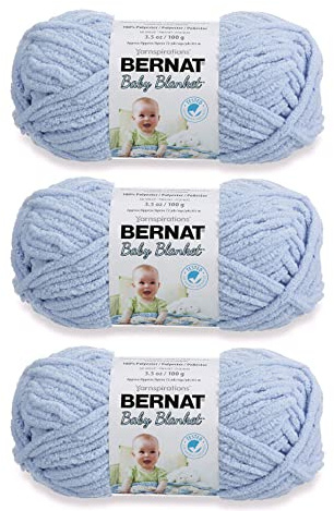 Bernat Baby Blanket Baby Blue Yarn – 3 confezioni da 100 g/3,5 oz – poliestere – 6 super voluminosi – 70 metri – per lavoro a maglia, uncinetto, artigianato e amigurumi, filato di ciniglia grosso