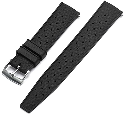 ZXF Uhrenarmband, Tropischer Fluor-Gummi-Riemen 20mm 22mm Uhrenarmband für Uhrband Tauchen wasserdichte Armbandarmband Silikon Gummi Uhrenarmband (Color : Schwarz, Size : 20mm)