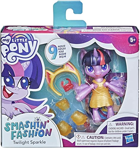 My Little Pony Smashin F1756 Fashio Schmetter-Pack Twilight Sparkle – bewegliche Figur (7,5 cm) mit Modeaccessoires und Überraschung, 9 Teile