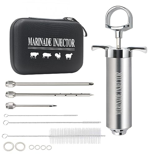 Uironly Meat Injector,Turkey Seasoning Injection Kit with 3 Professional Marinade Injector Needles for Grill Smoker BBQ Brisket; Include User Manual, E-Book - Storage Case