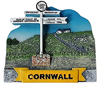 Kühlschrankmagnet Cornwall Land's End Signpost – Distances to John O'Groats Isles of Scilly Longships Leuchtturm New York London Australien – UK British English Cornish Souvenir