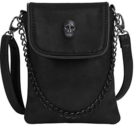 Moonlove Small Crossbody Purse for Girls, Gothic Skull PU Leather Cross Body Little Bag Shoulder Wallet Handbag Carrying Pouch Pocket for Cellphone/Cash/Card Storage Bag