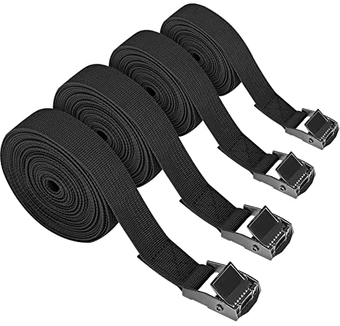 4 Correas tensoras con trinquete de 5 m, Correas tensoras Negras con Cierre de apriete, Correa de Amarre Corta para Kayaks, Ajustables para Bicicleta, Carretilla, Motocicleta, camión, Equipaje