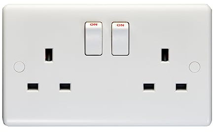 Eurolite Enhance White Plastic 13A 2 Gang Switched Socket Single Pole
