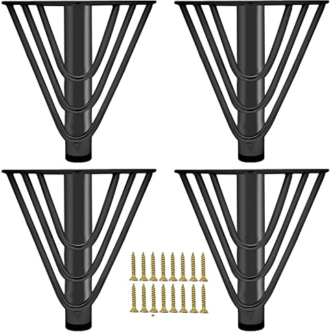 KMERCE 4pcs Möbelfüße Metall Schwarz 15cm, Schrankfüsse, Kommodenfüße, Sofa füße, Füße für möbel, Tischbeine für Couchtisch,Sofa,TV-Schrank, Bett, Sideboard,Mit Schrauben+Anti-Rutsch Stummschaltbasis