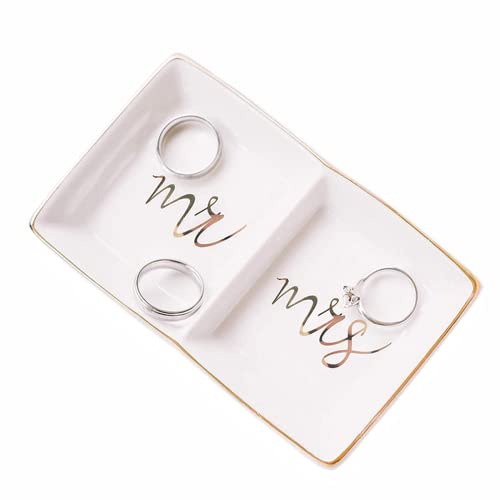 OIWTLIFE Mr and Mrs Ringschale Schmuckschale aus Keramik | Ringhalter für Hochzeit, Verlobung, Valentinstag