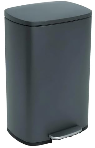 KITCHEN MOVE Poubelle de cuisine à pédale 50L Design ADMIRAL Gris mat en acier Inox avec seau et fermeture douce