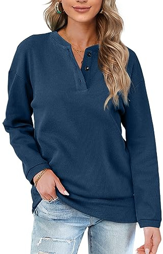 Aokosor Womens Sweatshirts Ladies Jumpers Long Sleeve Tops Ladies Loose Sweatshirts with Buttons Plain