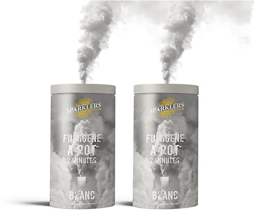 SPARKLERS CLUB Lot de 2 Fumigènes en Pot 2 MINUTES couleur Blanc - Allumage à mèche, durée 120 secondes, fumigene couleur à poser au Sol - fumigene pot au sol Catégorie F1 - LIVRAISON 24/48H