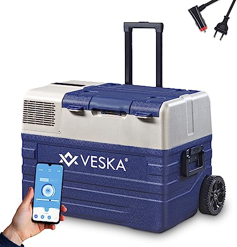 Kompressor Kühlbox elektrisch, Gefriertruhe mit APP-Steuerung, USB-Anschluss, 12/24V, 230V, Räder, transportabler Kühlschrank, Kühltruhe, Gefrierbox bis -20 °C für Auto, LKW, Boot (42L - blau)