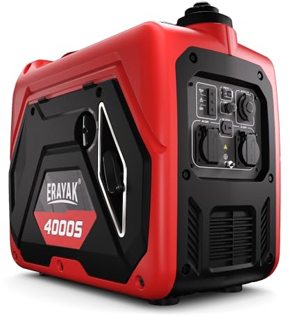 ERAYAK Generador de Corriente de Gasolina de 4000W Generador de Corriente Silencioso de Emergencia, con Sensor de Aceite, Modo Ecológico para Camping, Autocaravanas