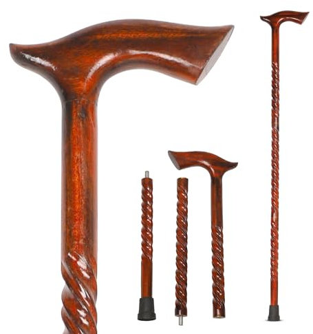 KSJONE Wooden 3 Folding Walking Cane for Men and Women, Wooden Walking Stick, Ergonomic Canes for Seniors Unisex Walking Canes with Rubber Tip 91 cm