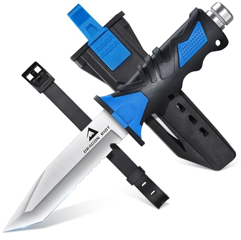 DRAGON RIOT Tauchermesser mit Beinholster, Tanto Messer Outdoor Feststehende, Scharfes Jagdmesser mit Holster, Allzweckmesser Cooles Camping Survival Messer Geschenk f ü r M ä nner