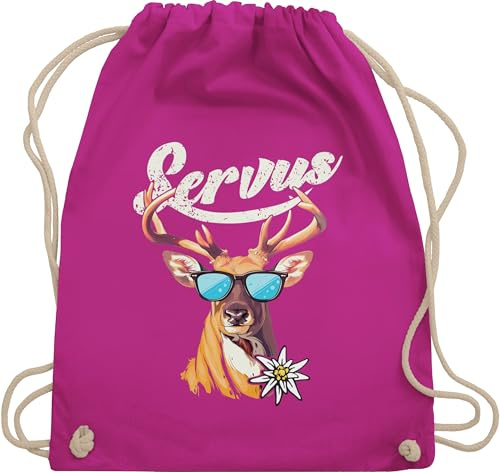Turnbeutel Rucksack - Kompatibel mit Oktoberfest Tasche - Servus Hirsch - Unisize - Fuchsia - trachtenrucksack bayrische beutel trachtentaschen bayrisch oktoberfest-tasche bayern trachtenrucksäcke