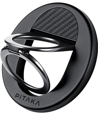 pitaka Magnetischer Handy Ring mit Standfunktion Aramidfaser Schwarz/Grau | Doppelring verstellbar starker Magnet sicherer Griff Standfunktion leicht für Alltag Reisen und Büro