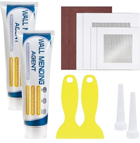 QILUCKY Wall Repair Kit,Quick Repair Of Cracks, Holes And Graffiti | with 2 each of Drywall Patch, Sandpaper, Scraper, Drying Wall Hole Filler