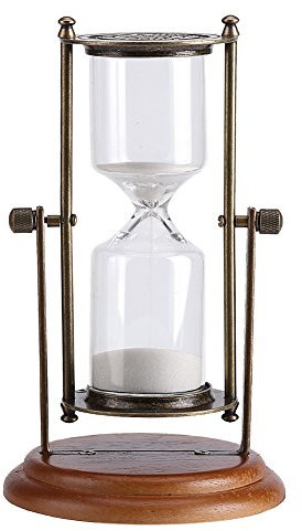 Ruiqas 15 Minutes Hourglass Sand Timer Rotating Metal Sand Clock for Cooking Study Game Vintage Glass Decor