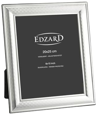 EDZARD Marco de fotos Urbino (foto 20x25 cm) bañado en plata antideslustre | Marco plateado para foto 20x25 cm, con relieve facetado, trasera de terciopelo, de sobremesa y pared