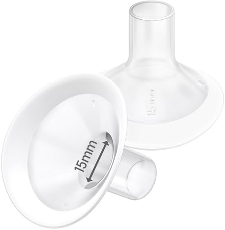 2pcs 15mm Soft Flanges, 106 Degree Wider Opening Angle with Soft Rim Shield for Medela Breast Pump, PersonalFit, Freestyle, Maxflow, Freestyle Flex Swing Maxi Connector, Lansinoh Signature Pro