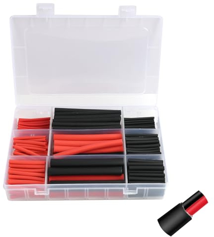 270 Pièces Thermorétractables avec Colle, Ratio de Rétraction 3:1, Double Paroi, Étanche, manchon thermoretractable, Tubes de Rétraction Thermique en Rouge et Noir pour Isolation Électrique, Gaine the