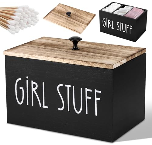 Miawtro Wattestäbchen Spender Schwarz,Wattestäbchen Behälter Mit Deckel,Slipeinlagen Box,Tampon Box，Geeignet Für Wattepads Aufbewahrung,Aufbewahrung Badezimmer
