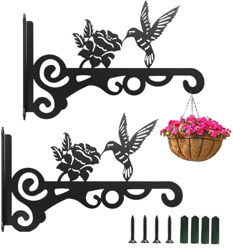 Zengjunwei 2 Stück Blumenampel Halterung Metall, Blumentopf Wandhalterung, Pflanzenaufhänger Aus Eisen, Für Laternen Pflanzer Vogelhäuschen Windspiele (Vogel pickt Blumen A)