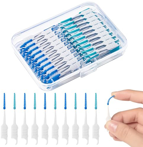 lanjue 250 Pieces Dental Floss Picks, Silicone Interdental Brushes with Case Dental Brushes Dental Picks Blue Tooth Floss Picks for Teeth Cleaning(Blue,Green)